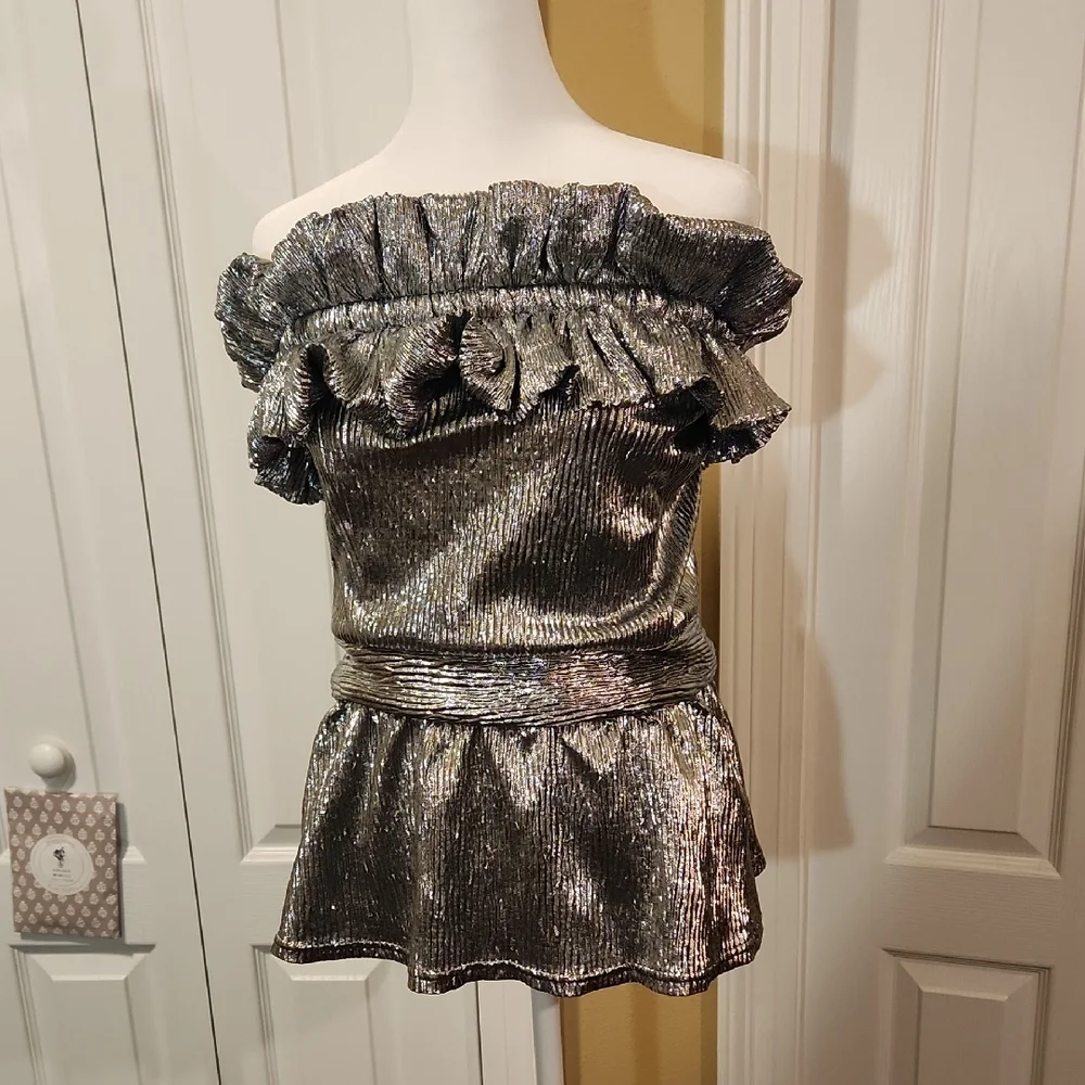 Metallic Off-Shoulder Ruffle Top - Picture 1 of 3